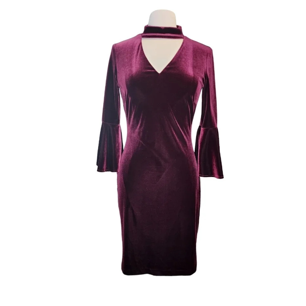 Frank Lyman Design Wine Maroon Velvety Dress Style 185238 Size 8